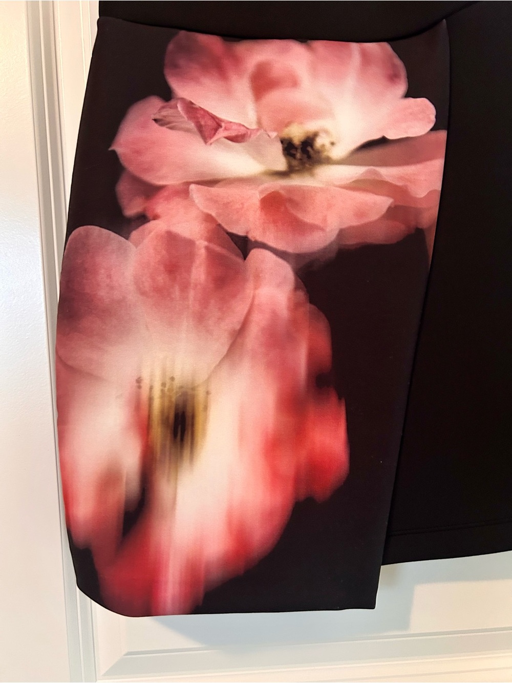 Topshop Black Skirt with Pink Floral Print - Asymmetrical